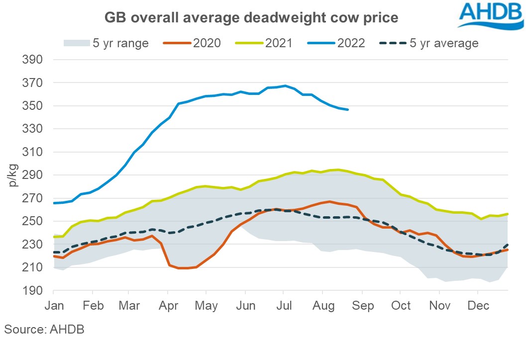Graph of GB overall average deadweight cow prices